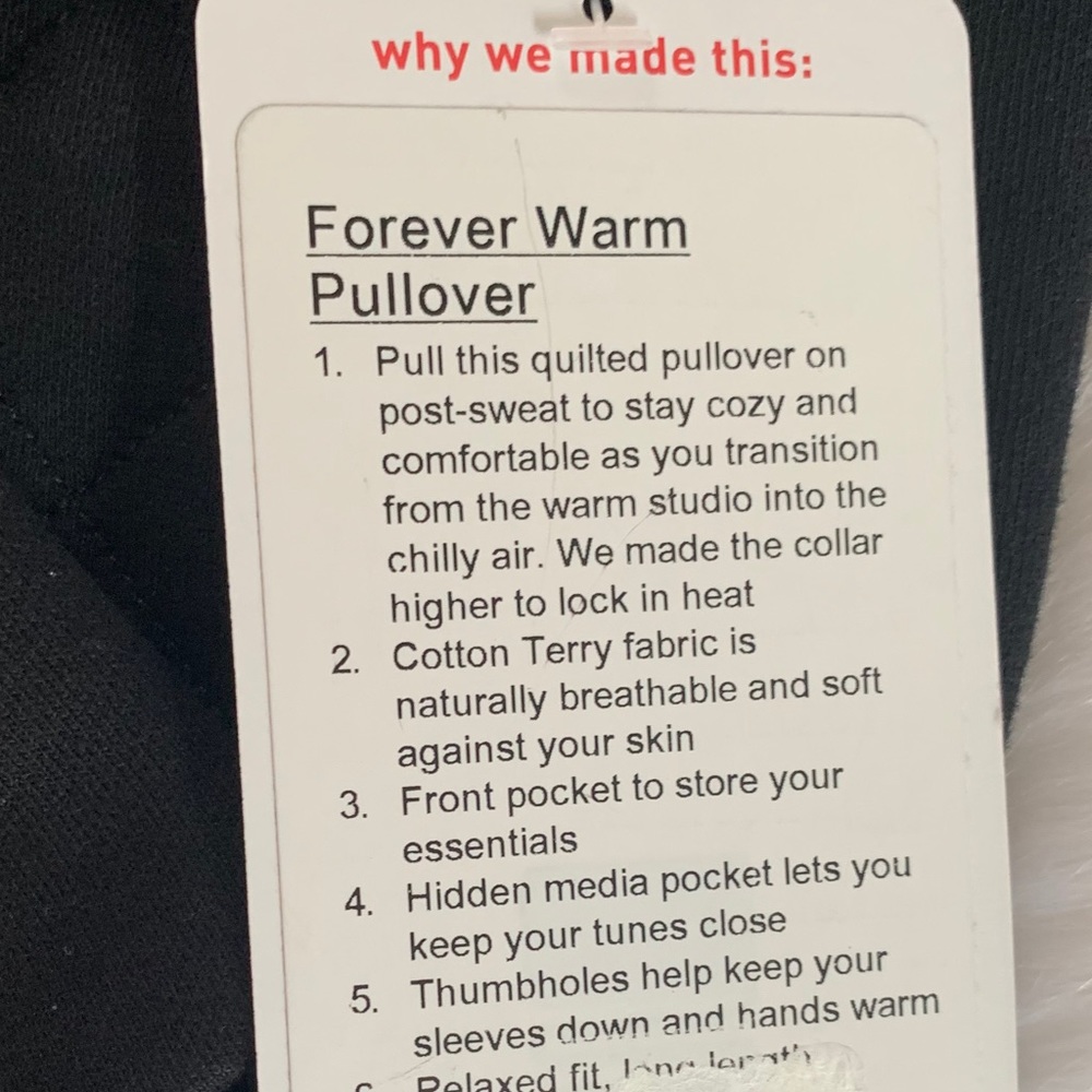 Forever warm pullover black lululemon size 2 new - Picture 2 of 5